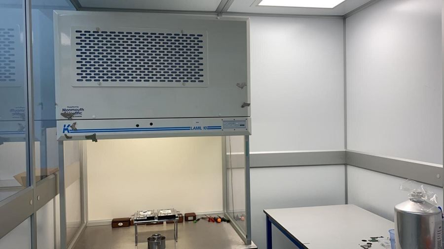 The clean-air cabinet used to open hard drives